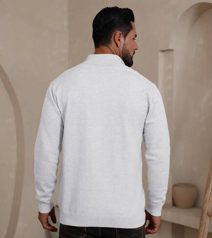 Mens Fashion Knit Pullover Sweater Quarter Zip Long Sleeve Mock Neck Ribbed Sweater in Saudi Arabia