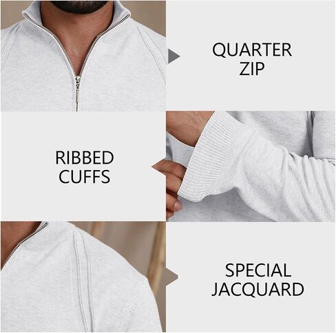Mens Fashion Knit Pullover Sweater Quarter Zip Long Sleeve Mock Neck Ribbed Sweater in Saudi Arabia