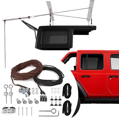 2025 Upgraded Hardtop Removal Lift, Compatible with All Jeep Wrangler JK JL Models, KlenzMate Top Hoist with Safe Anti-Drop System, Easy One-Person Operation, Self-Leveling, Supports 8-16 Ft. Ceiling in Kuwait