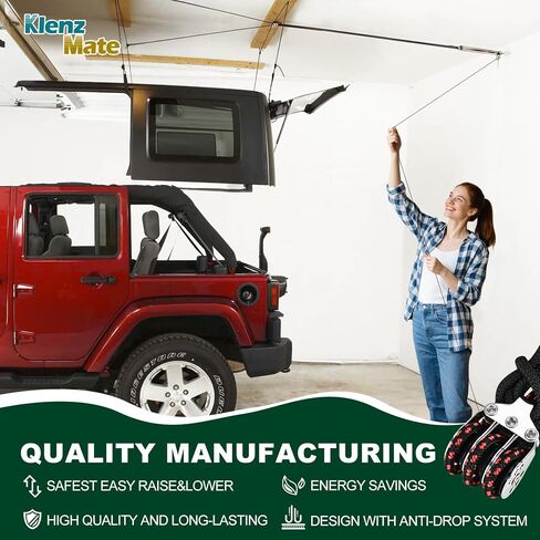 2025 Upgraded Hardtop Removal Lift, Compatible with All Jeep Wrangler JK JL Models, KlenzMate Top Hoist with Safe Anti-Drop System, Easy One-Person Operation, Self-Leveling, Supports 8-16 Ft. Ceiling in Kuwait