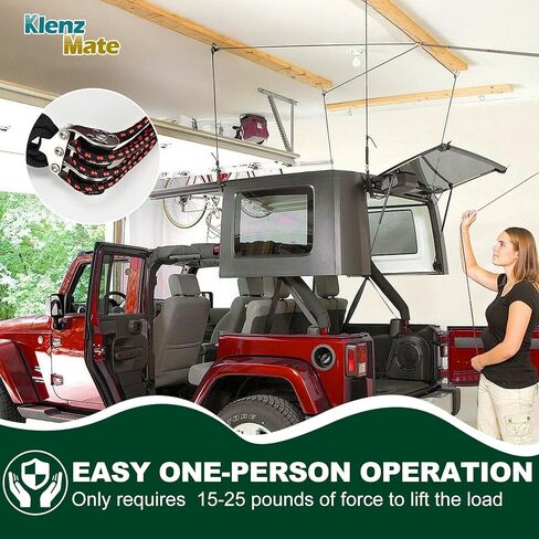 2025 Upgraded Hardtop Removal Lift, Compatible with All Jeep Wrangler JK JL Models, KlenzMate Top Hoist with Safe Anti-Drop System, Easy One-Person Operation, Self-Leveling, Supports 8-16 Ft. Ceiling in Kuwait