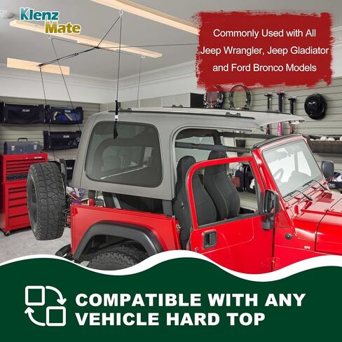 2025 Upgraded Hardtop Removal Lift, Compatible with All Jeep Wrangler JK JL Models, KlenzMate Top Hoist with Safe Anti-Drop System, Easy One-Person Operation, Self-Leveling, Supports 8-16 Ft. Ceiling in Kuwait