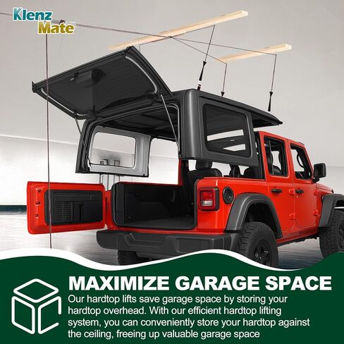 2025 Upgraded Hardtop Removal Lift, Compatible with All Jeep Wrangler JK JL Models, KlenzMate Top Hoist with Safe Anti-Drop System, Easy One-Person Operation, Self-Leveling, Supports 8-16 Ft. Ceiling in Kuwait