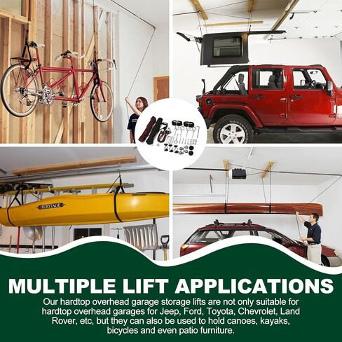 2025 Upgraded Hardtop Removal Lift, Compatible with All Jeep Wrangler JK JL Models, KlenzMate Top Hoist with Safe Anti-Drop System, Easy One-Person Operation, Self-Leveling, Supports 8-16 Ft. Ceiling in Kuwait