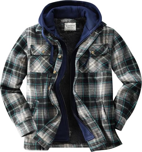 KOMANA Men's Zip Button Sherpa Plaid Flannel Shirt Jacket with Hood in Saudi Arabia