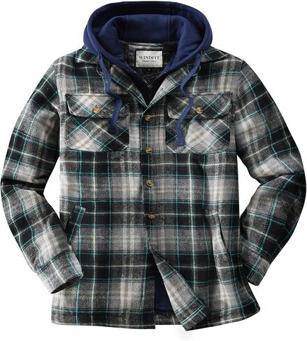 KOMANA Men's Zip Button Sherpa Plaid Flannel Shirt Jacket with Hood in Saudi Arabia