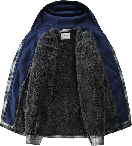 KOMANA Men's Zip Button Sherpa Plaid Flannel Shirt Jacket with Hood in Saudi Arabia
