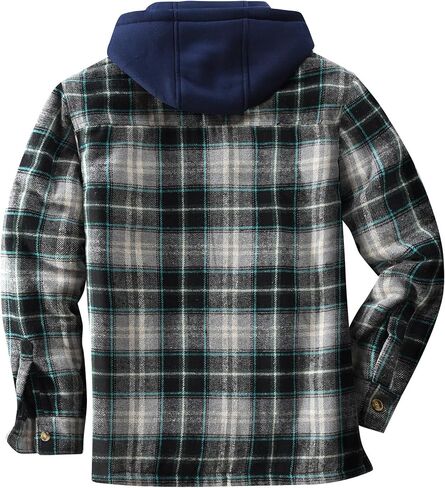 KOMANA Men's Zip Button Sherpa Plaid Flannel Shirt Jacket with Hood in Saudi Arabia