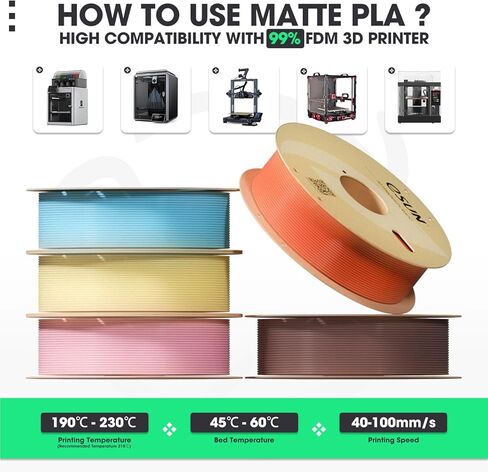 eSUN Matte PLA Filament 1.75 مم، طباعة ثلاثية الأبعاد PLA Filament 1.75 مم دقة الأبعاد +/- 0.03 مم، بكرة كرتون 1 كجم (2.2 رطل) لمعظم طابعات FDM ثلاثية الأبعاد، رمادي داكن in Kuwait