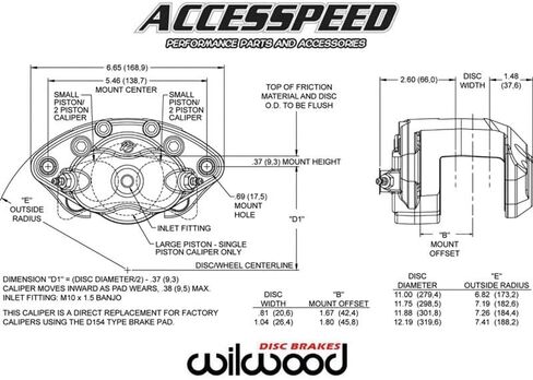 Wilwood 120-11870-BK D154 CALIPER-Black 2.50 "Piston ، 1.04" DISC in Kuwait