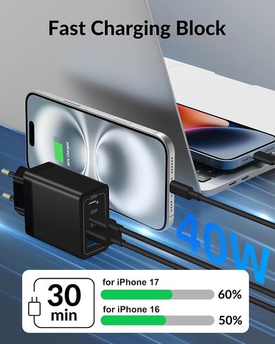 USINFLY European Travel Plug Adapter, 40W 4-Port USB C Wall Charger Plug Type C Fast Charging Block International Power Adaptor US to Europe EU for iPhone 15 14 13 12 11 Pro Max XS X 8, iPad, Samsung in Kuwait
