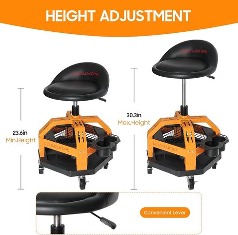 Rolling Shop Stool ارتفاع قابل للتعديل مع العجلات وتخزين درج الأدوات للمرآب ، ورشة عمل ، 280 رطلاً سعة in Saudi Arabia