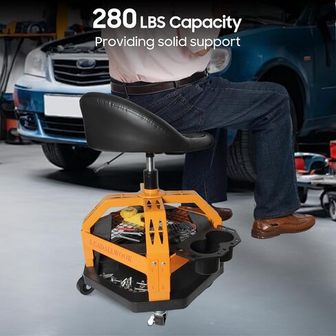 Rolling Shop Stool ارتفاع قابل للتعديل مع العجلات وتخزين درج الأدوات للمرآب ، ورشة عمل ، 280 رطلاً سعة in Saudi Arabia