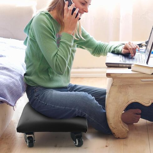 Low Rolling Stool Chair Low Roller Seat Low Stool with Wheel Low Chair Movable Mini Stools for Home Office Garage Pedicure Mechanic Cleaning Floor (Black) in Kuwait