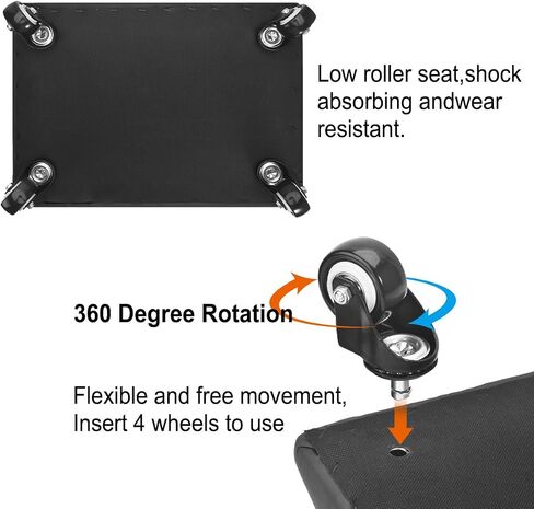 Low Rolling Stool Chair Low Roller Seat Low Stool with Wheel Low Chair Movable Mini Stools for Home Office Garage Pedicure Mechanic Cleaning Floor (Black) in Kuwait