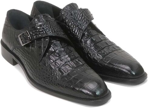 Golden Pass Men’s Black Monk Strap Dress Shoes – Crocodile Print Leather with Buckle Closure and Leather Sole in Saudi Arabia