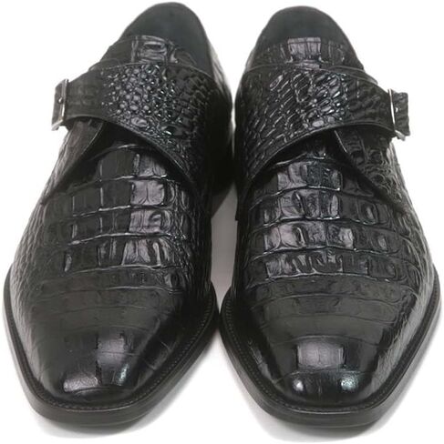 Golden Pass Men’s Black Monk Strap Dress Shoes – Crocodile Print Leather with Buckle Closure and Leather Sole in Saudi Arabia