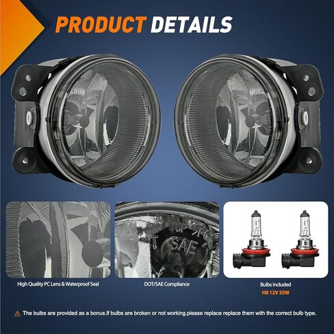 Nilight Bumper Fog Light Compatible with 2005-2010 Dodge Grand Cherokee 2007-2009 Durango 2007-2009 Chrysler 300 SRT8 Aspen 2005-2009 Dodge Dakota 2006-2010 Commander 2006-2008 Raider,2 Years Warranty in Kuwait