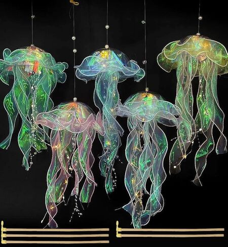 iksya Colorful Jellyfish Lamp - Glitter Iridescent Hanging Jelly Fish Lanterns Under The Sea Mermaid Party Decoration Table Centerpiece Ocean Theme Birthday Wedding Party Supplies (Color : 5PCS) in Saudi Arabia