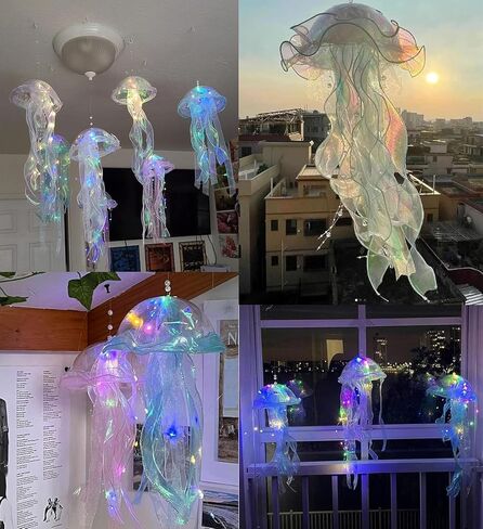 iksya Colorful Jellyfish Lamp - Glitter Iridescent Hanging Jelly Fish Lanterns Under The Sea Mermaid Party Decoration Table Centerpiece Ocean Theme Birthday Wedding Party Supplies (Color : 5PCS) in Saudi Arabia