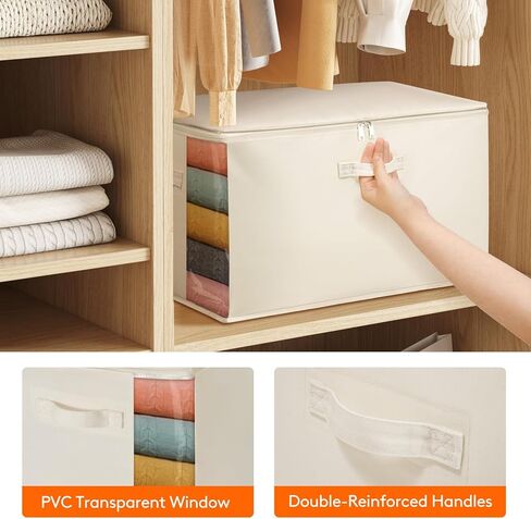 Lifewit Canvas Cotton Comforter Storage Bags with Zipper 4 Pack, 60L Breathable Foldable Clothing Containers, Linen Sweater Organizers Boxes for Clothes, Blankets, Pillows, Duvets, Bedding in Kuwait