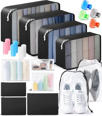 All-in-One 22 Pcs Packing Cubes for Travel Essentials –Includes Cubes,toothbrush covers，Silicone Bottle Cover,zipper bags, Matte Cosmetic Bag, Drawstring bag for Carry-On & Suitcase in Kuwait