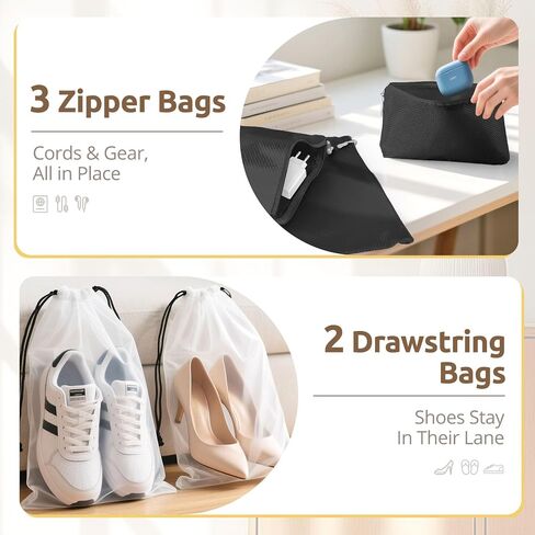 All-in-One 22 Pcs Packing Cubes for Travel Essentials –Includes Cubes,toothbrush covers，Silicone Bottle Cover,zipper bags, Matte Cosmetic Bag, Drawstring bag for Carry-On & Suitcase in Kuwait