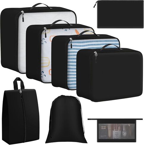 8 Set Packing Cubes for Travel Essentials, Organizers for Suitcase and Luggage in 4 Sizes, Luggage Organizer with Toiletries/Laundry/Shoes/Sock Bags (Grey) in Saudi Arabia