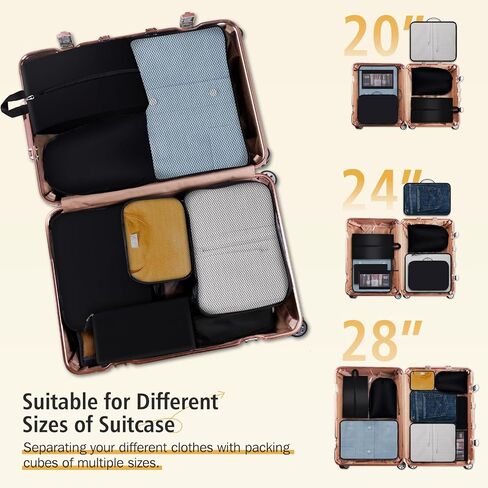 8 Set Packing Cubes for Travel Essentials, Organizers for Suitcase and Luggage in 4 Sizes, Luggage Organizer with Toiletries/Laundry/Shoes/Sock Bags (Grey) in Saudi Arabia