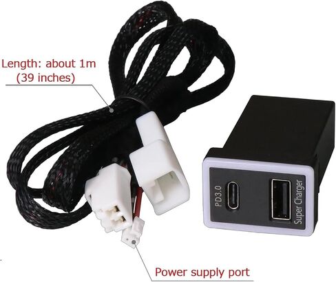 QC3.0 +PD3.0 USB Power Socket, 60W Output, Type C & Quick Charge 3.0 Car Charger USB Adapter for Smart Phone PDA iPad iPhone Android GPS Use for Toyota (Type A) in Saudi Arabia