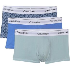 Calvin Klein Icon Cotton Strend 3 عبوات منخفضة الجذع - NB4389 (الشعار الأزرق/الأزرق الجليدي ، الأزرق الاسترليني ، كبير) in Kuwait