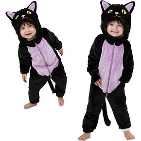 Toddler Cat Black Baby Costume: Hooded Jumpsuit Cats Outfit Girl Boy Halloween Cosplay Fuzzy Winter Clothes in Saudi Arabia