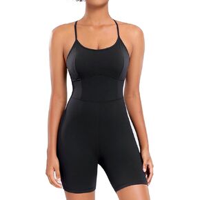 Women's Workout Spaghetti Strap Rompers Shorts Tummy Control One Piece Jumpsuit in Kuwait
