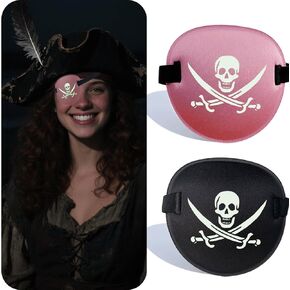 Pirate Eye Patch - 2 Pcs Skull & Crossbones Adjustable Black Eye Patches for Adults, Glow in The Dark Halloween Cosplay & Gifts in Kuwait