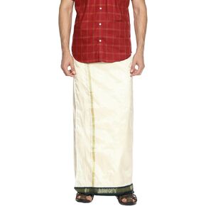 الرجال Cream Color Art Silk Readymade Pocket Dhoti (Cream) (حجم واحد) (D145) in Kuwait