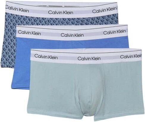 Calvin Klein Icon Cotton Strend 3 عبوات منخفضة الجذع - NB4389 (الشعار الأزرق/الأزرق الجليدي ، الأزرق الاسترليني ، كبير) in Saudi Arabia