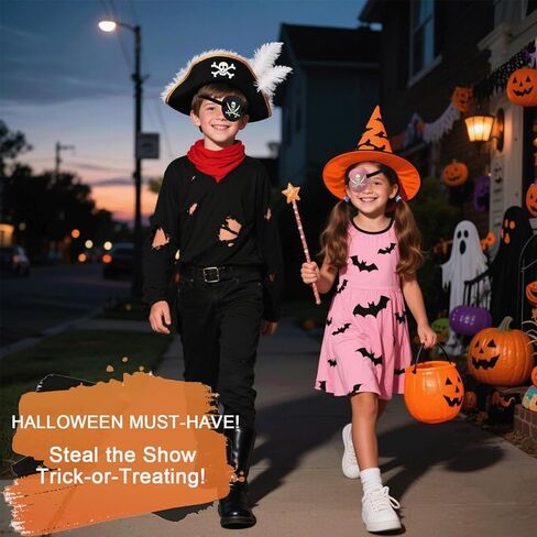 Pirate Eye Patch - 2 Pcs Skull & Crossbones Adjustable Black Eye Patches for Adults, Glow in The Dark Halloween Cosplay & Gifts in Kuwait