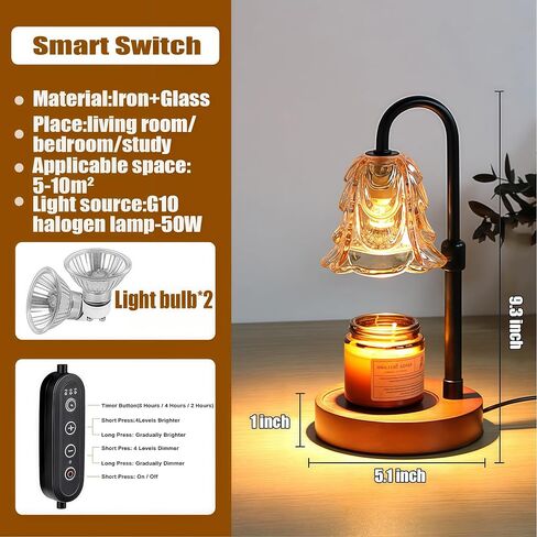 Candle Warmer Lamp, Touch Control Height Adjustable Electric Wax Melt Warmer Dimmable for Jar Candles with 2 Bulbs Timer, Gifts for Mom Christmas House Warming Living Room Bedroom Home Decor in Saudi Arabia