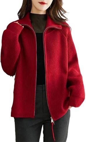 Women's Solid Color Long Sleeve Sweater,Women High Street Stand-Up Collar Zipper Temperament Tops in Saudi Arabia