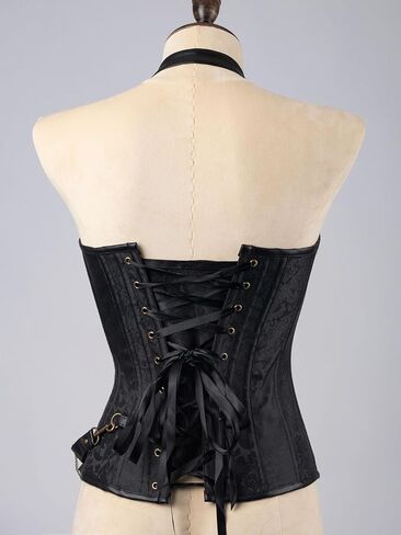 Cosfun Womens Leather Halter Corset Top Steampunk Corsets Bustiers Front Open Breast Zipper Lace-Up Back in Saudi Arabia