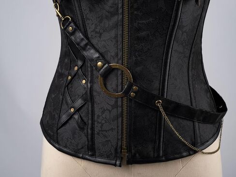 Cosfun Womens Leather Halter Corset Top Steampunk Corsets Bustiers Front Open Breast Zipper Lace-Up Back in Saudi Arabia