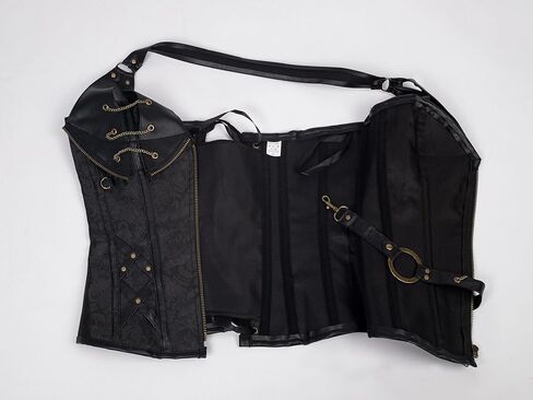 Cosfun Womens Leather Halter Corset Top Steampunk Corsets Bustiers Front Open Breast Zipper Lace-Up Back in Saudi Arabia