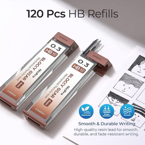 Blocky Gear 0.3 mm Mechanical Pencils Set in Case, Metal Pencil with Lead Refills, Eraser for Professional & Adult Art Writing Drafting Drawing in Saudi Arabia