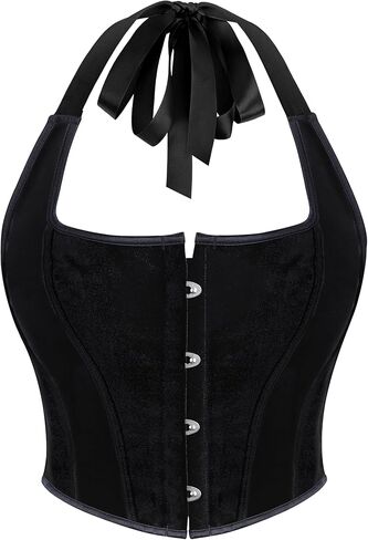 Womens Bustier & Corset Black Lace Boned-Top Mesh Tops Renaissance Fit Crop Waist Bodyshaper Gothic Vintage Jacquard Lingerie in Kuwait