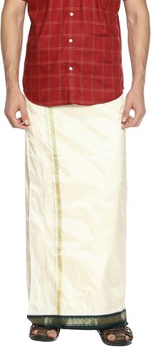 الرجال Cream Color Art Silk Readymade Pocket Dhoti (Cream) (حجم واحد) (D145) in Kuwait