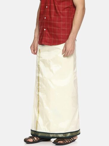 الرجال Cream Color Art Silk Readymade Pocket Dhoti (Cream) (حجم واحد) (D145) in Kuwait