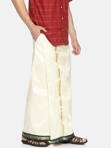 الرجال Cream Color Art Silk Readymade Pocket Dhoti (Cream) (حجم واحد) (D145) in Kuwait