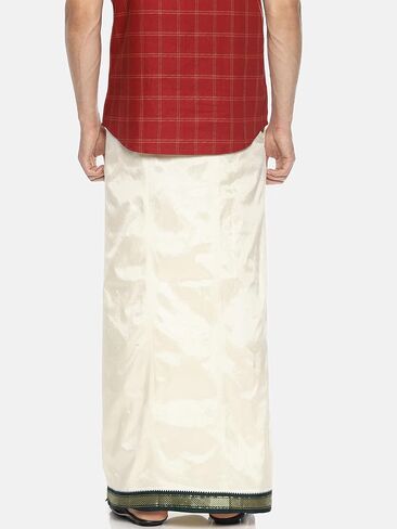 الرجال Cream Color Art Silk Readymade Pocket Dhoti (Cream) (حجم واحد) (D145) in Kuwait