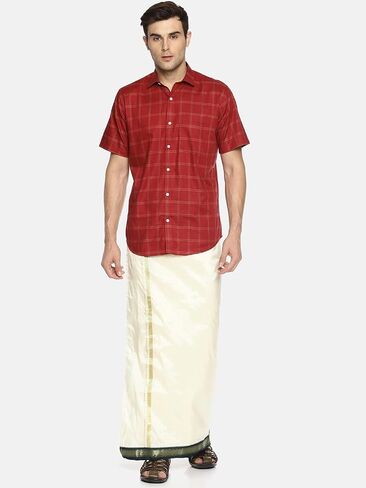 الرجال Cream Color Art Silk Readymade Pocket Dhoti (Cream) (حجم واحد) (D145) in Kuwait