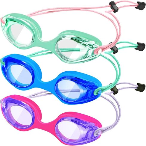 XDX Kids Swim Goggles, 3 Pack Swim Goggles with Adjust Bungee Strap, No Leaking Anti Fog Kids Goggles for Boys Girls Age 3-14 in Saudi Arabia